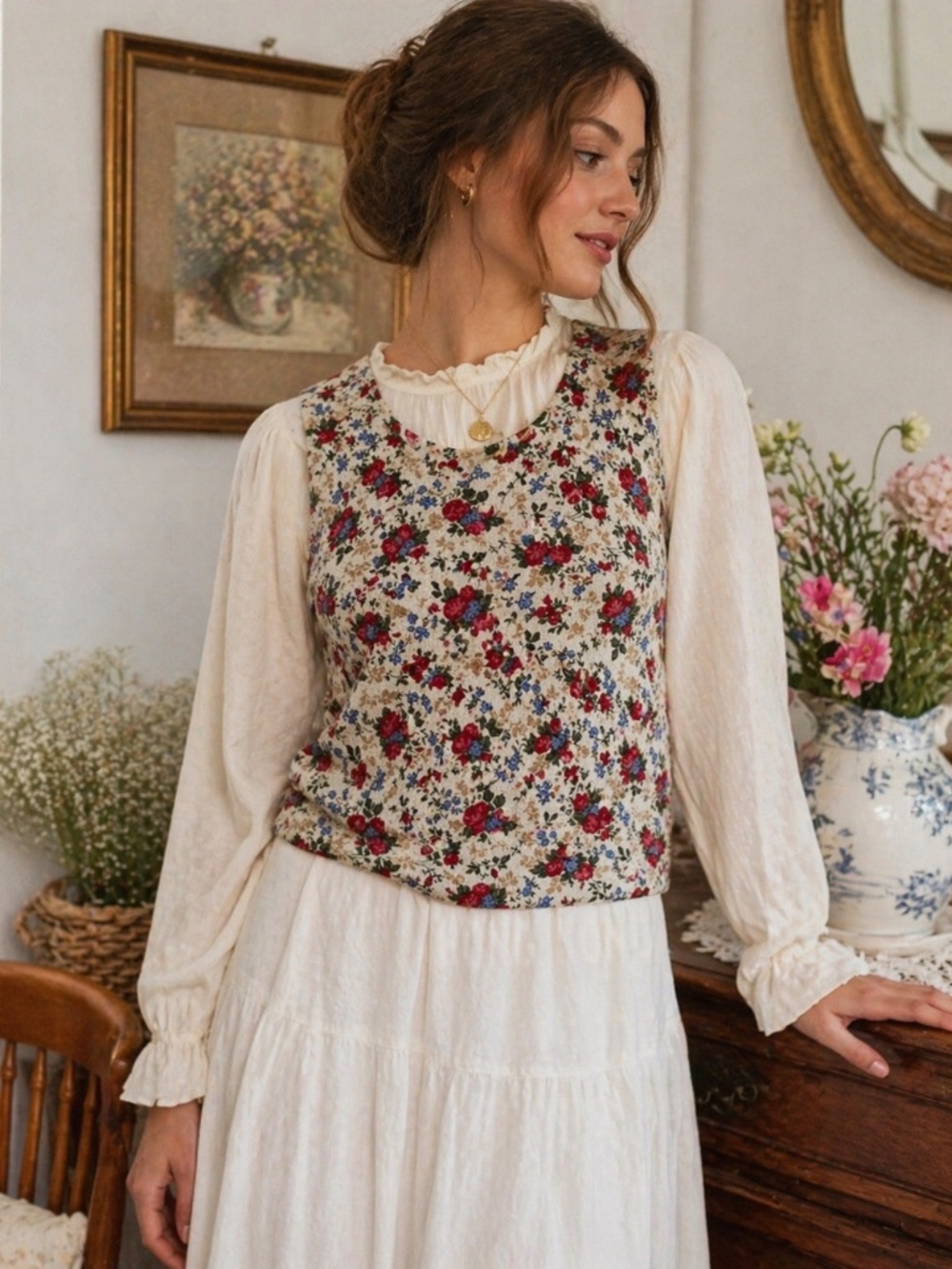 Lauren Ralph Lauren Vintage Rose Floral Sweater Vest Pullover Size M Cottagecore